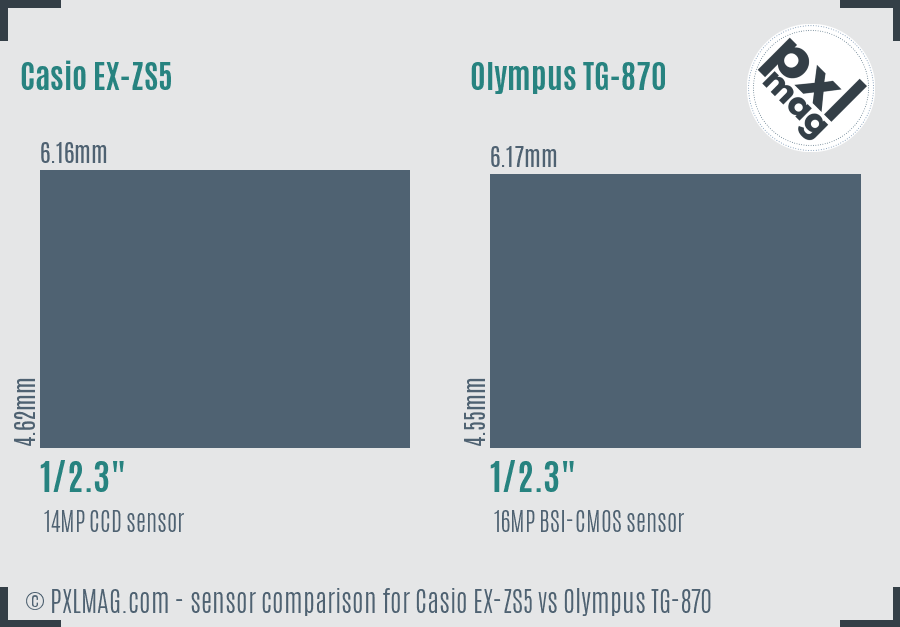 Casio EX-ZS5 vs Olympus TG-870 sensor size comparison