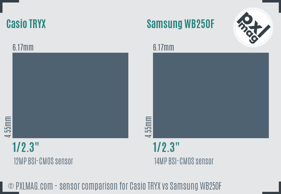 Casio TRYX vs Samsung WB250F sensor size comparison