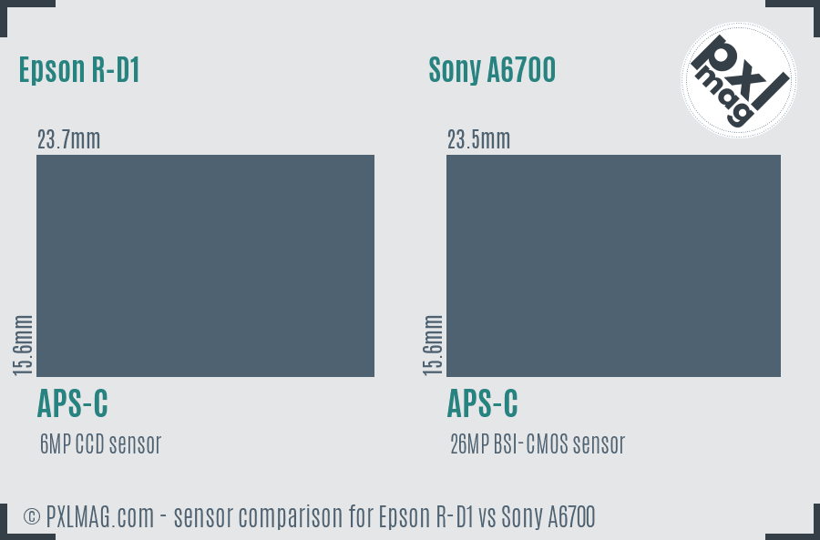 Epson R-D1 vs Sony A6700 sensor size comparison