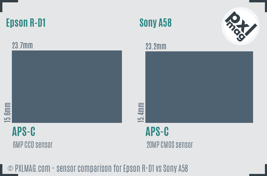 Epson R-D1 vs Sony A58 sensor size comparison