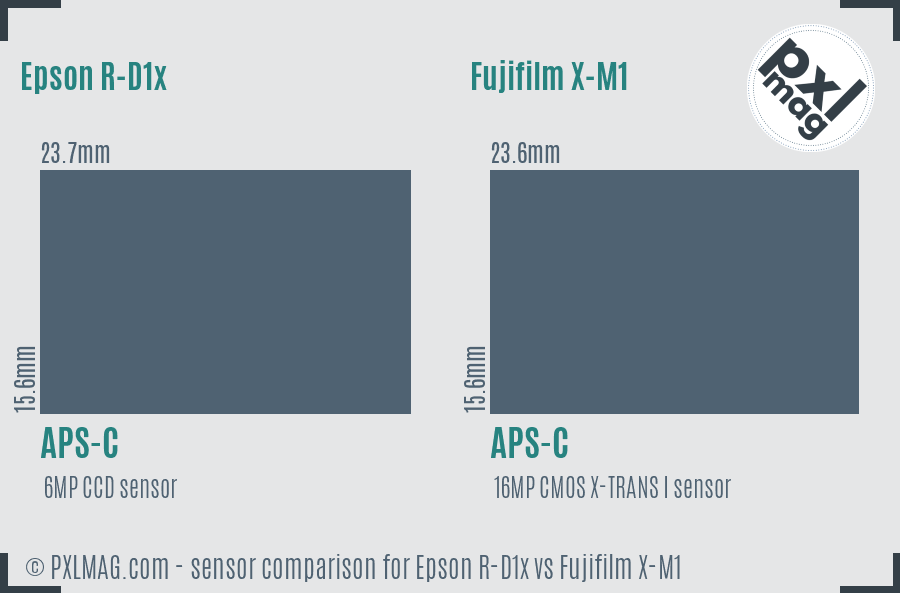 Epson R-D1x vs Fujifilm X-M1 sensor size comparison