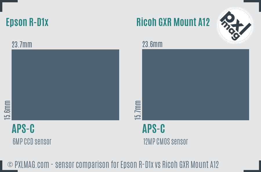 Epson R-D1x vs Ricoh GXR Mount A12 sensor size comparison