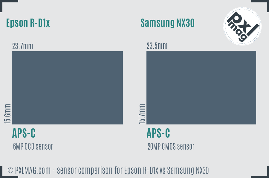 Epson R-D1x vs Samsung NX30 sensor size comparison