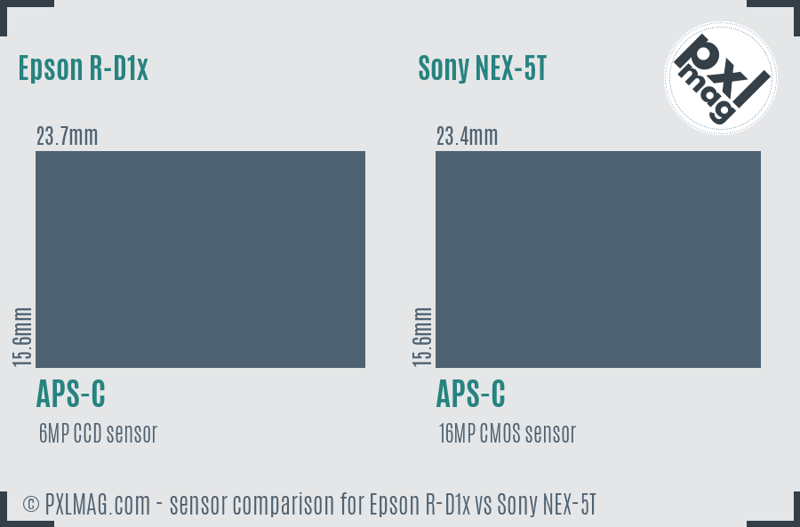 Epson R-D1x vs Sony NEX-5T sensor size comparison