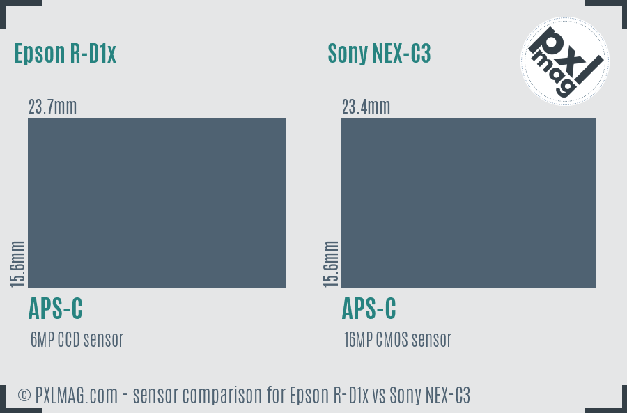 Epson R-D1x vs Sony NEX-C3 sensor size comparison