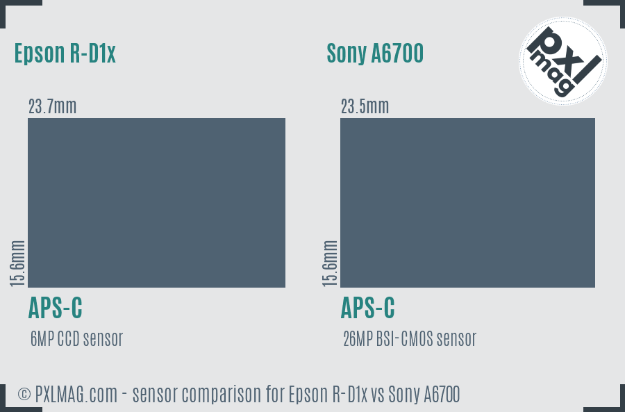 Epson R-D1x vs Sony A6700 sensor size comparison
