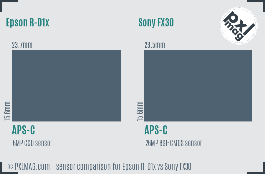 Epson R-D1x vs Sony FX30 sensor size comparison