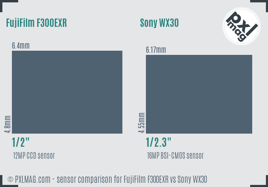 FujiFilm F300EXR vs Sony WX30 sensor size comparison