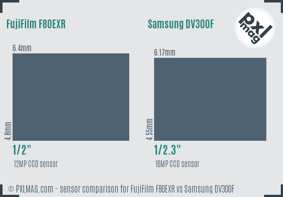FujiFilm F80EXR vs Samsung DV300F sensor size comparison