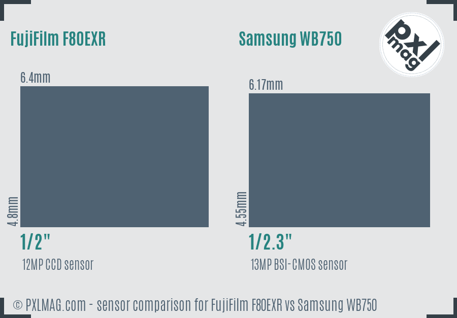 FujiFilm F80EXR vs Samsung WB750 sensor size comparison