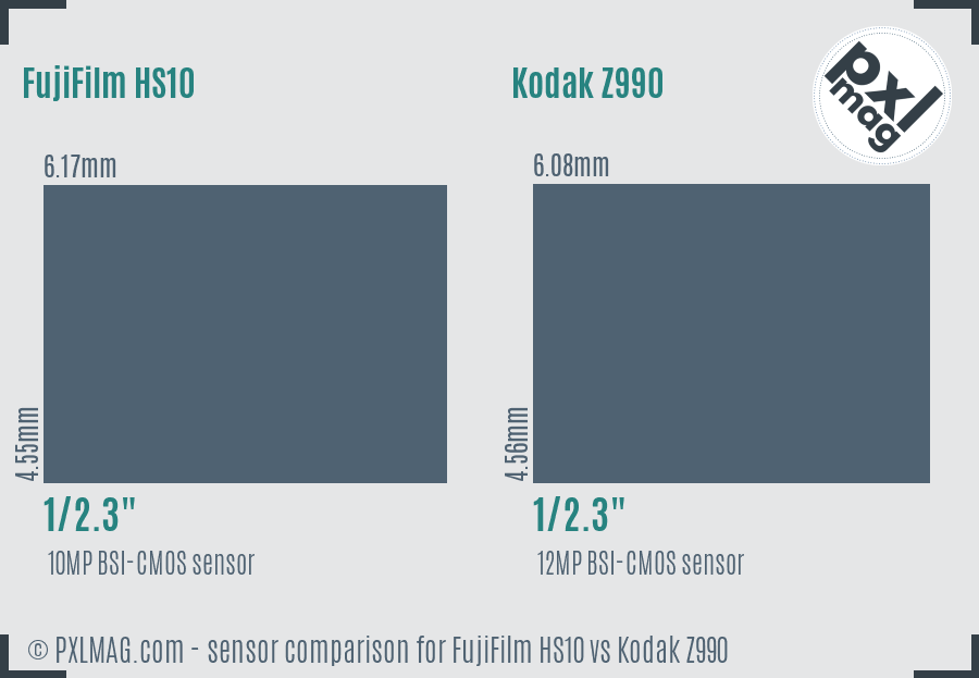 FujiFilm HS10 vs Kodak Z990 sensor size comparison