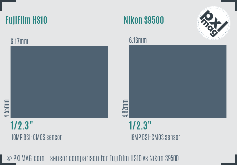 FujiFilm HS10 vs Nikon S9500 sensor size comparison