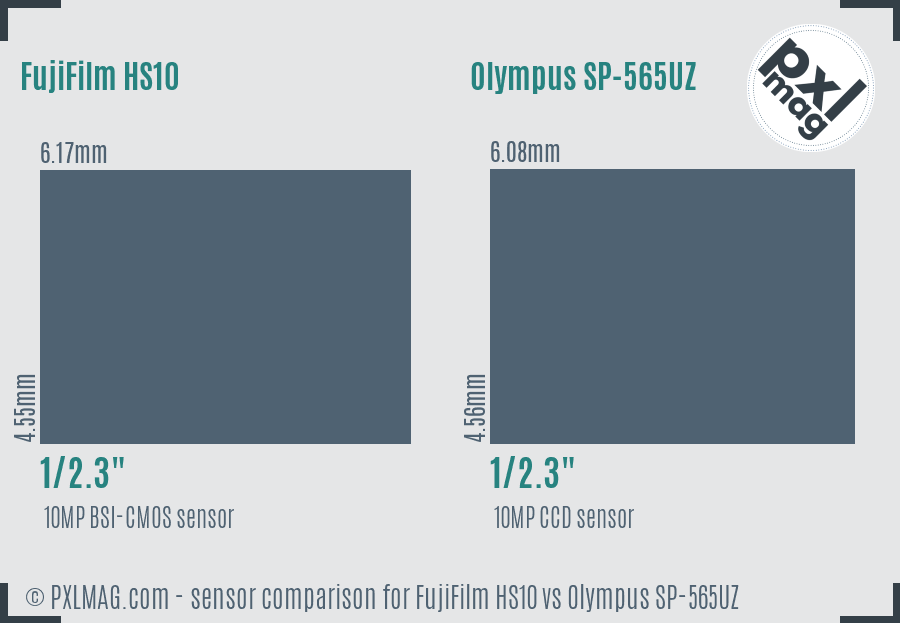 FujiFilm HS10 vs Olympus SP-565UZ sensor size comparison