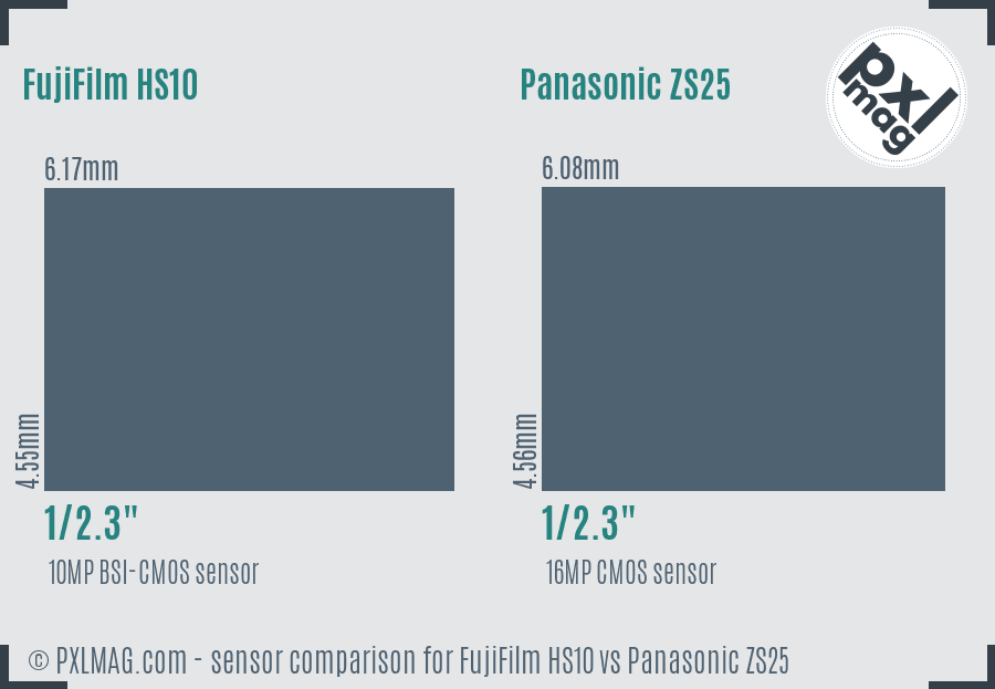 FujiFilm HS10 vs Panasonic ZS25 sensor size comparison