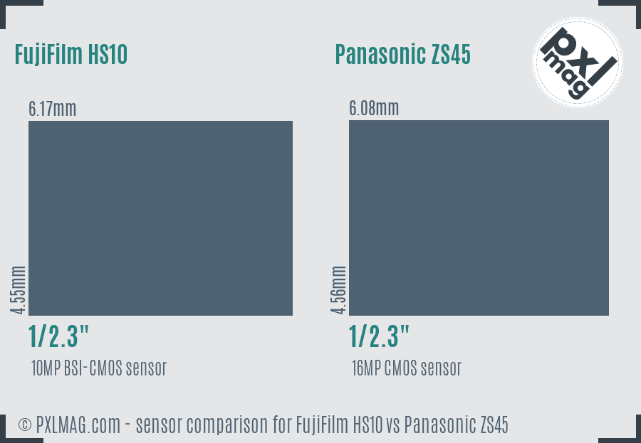 FujiFilm HS10 vs Panasonic ZS45 sensor size comparison