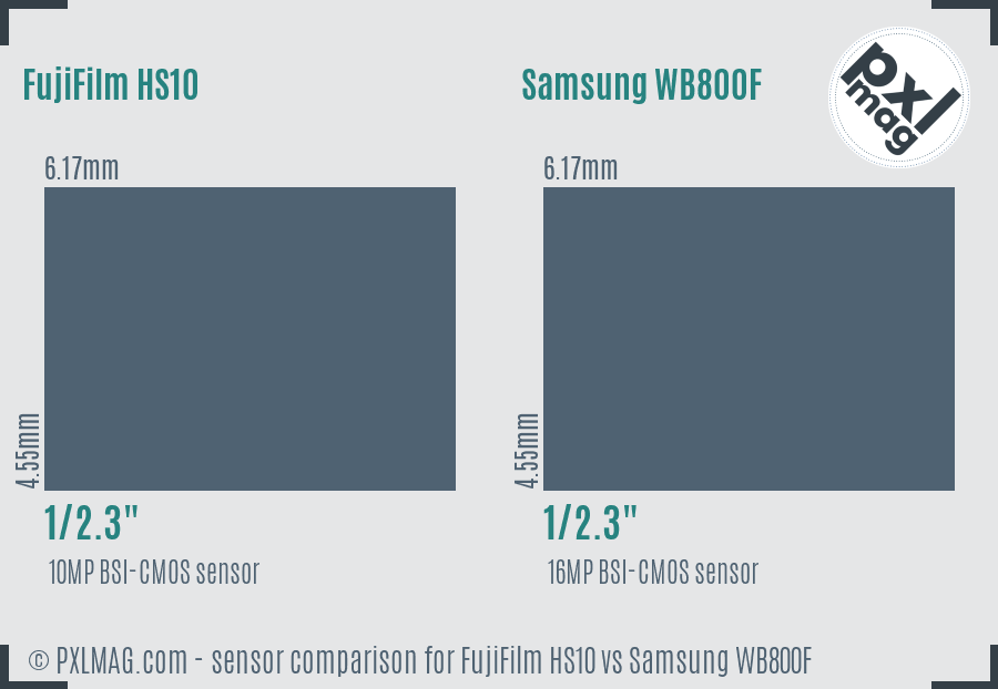 FujiFilm HS10 vs Samsung WB800F sensor size comparison