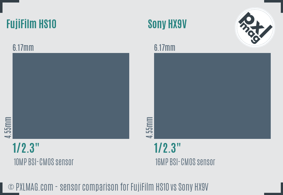 FujiFilm HS10 vs Sony HX9V sensor size comparison