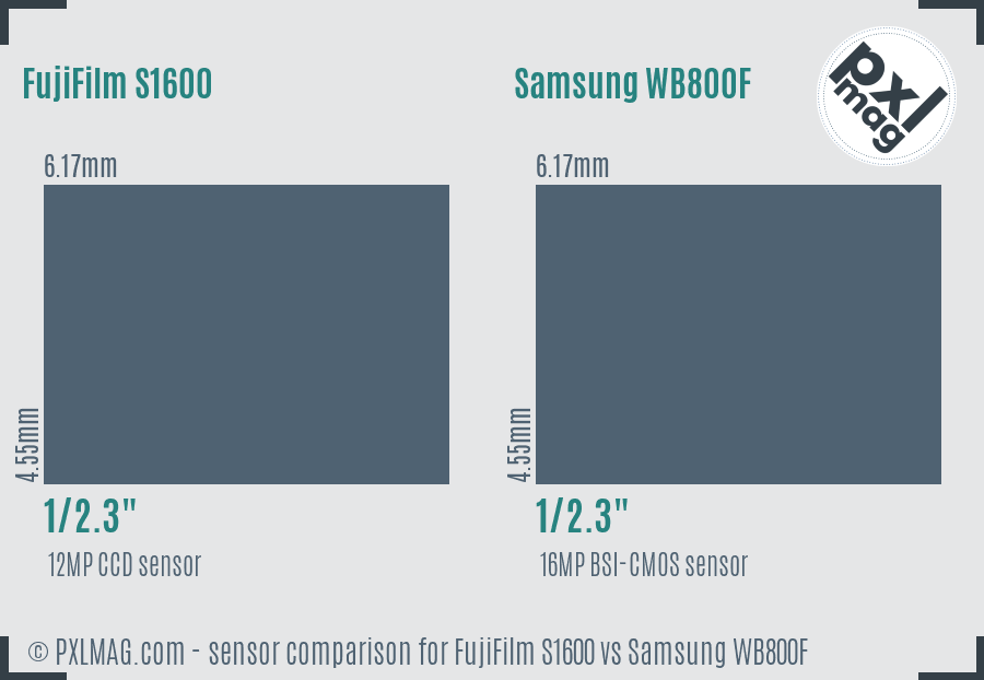 FujiFilm S1600 vs Samsung WB800F sensor size comparison