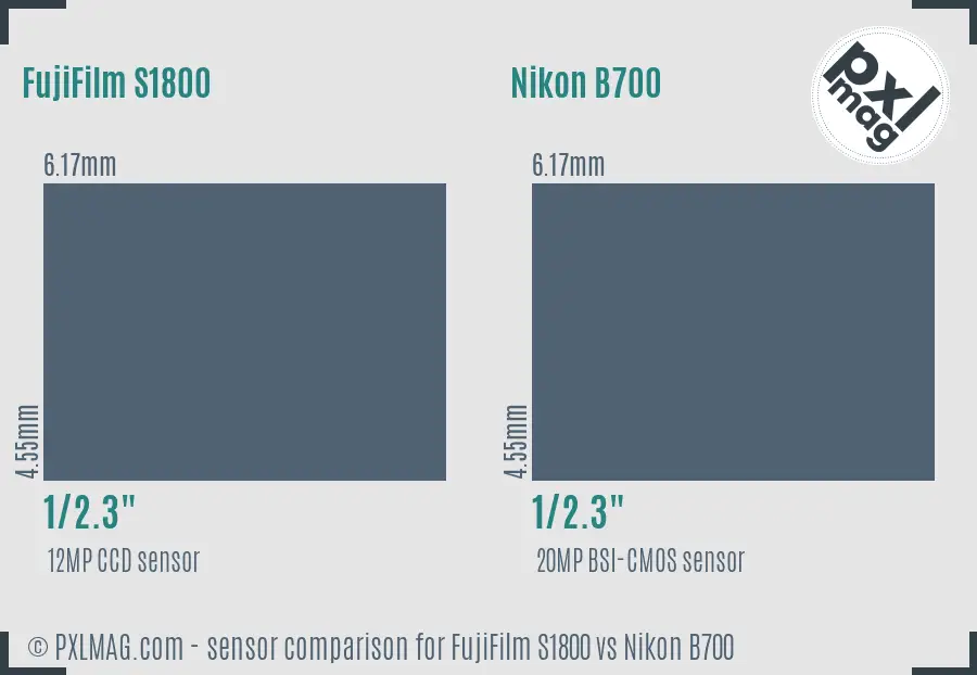 FujiFilm S1800 vs Nikon B700 sensor size comparison