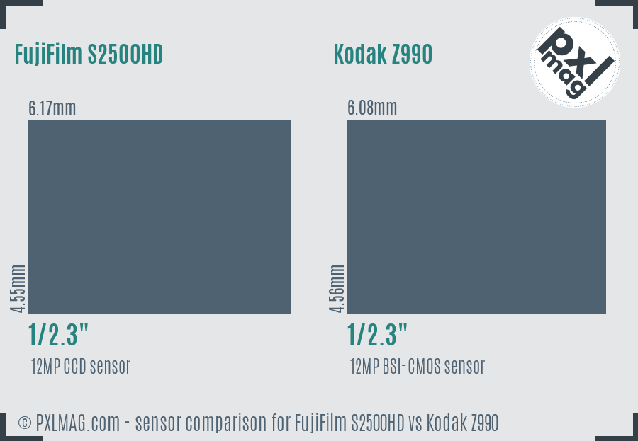 FujiFilm S2500HD vs Kodak Z990 sensor size comparison