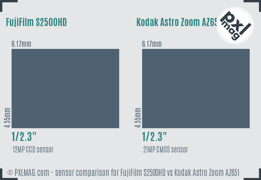 FujiFilm S2500HD vs Kodak Astro Zoom AZ651 sensor size comparison
