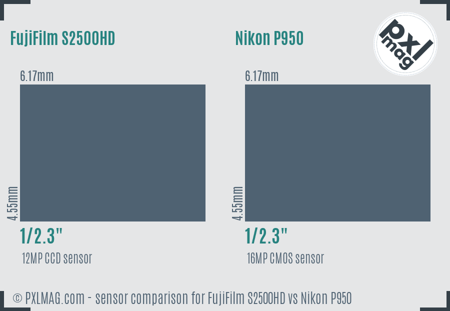 FujiFilm S2500HD vs Nikon P950 sensor size comparison