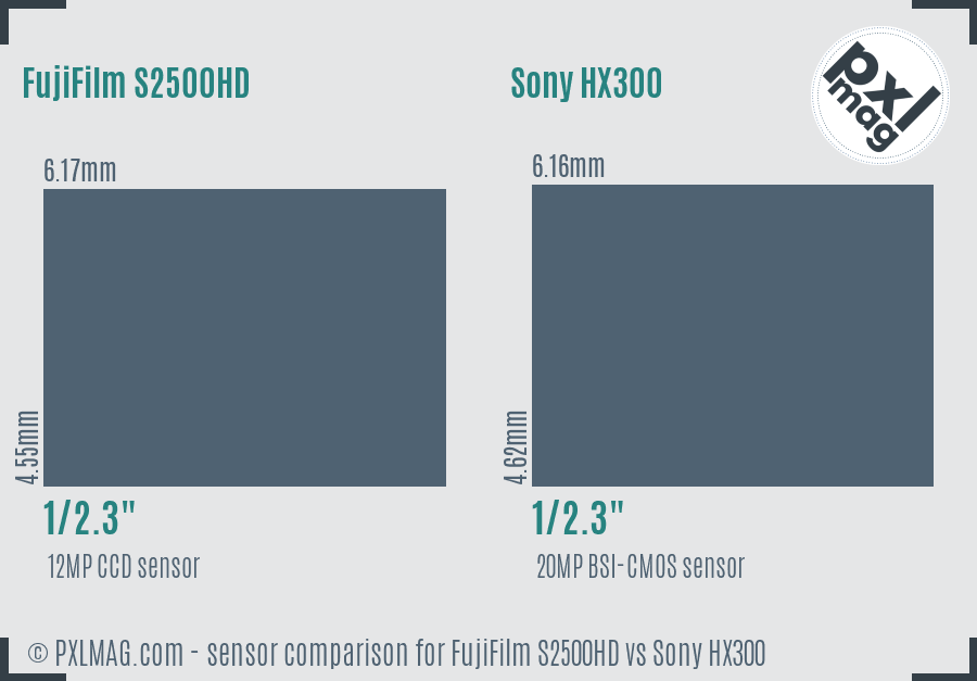 FujiFilm S2500HD vs Sony HX300 sensor size comparison