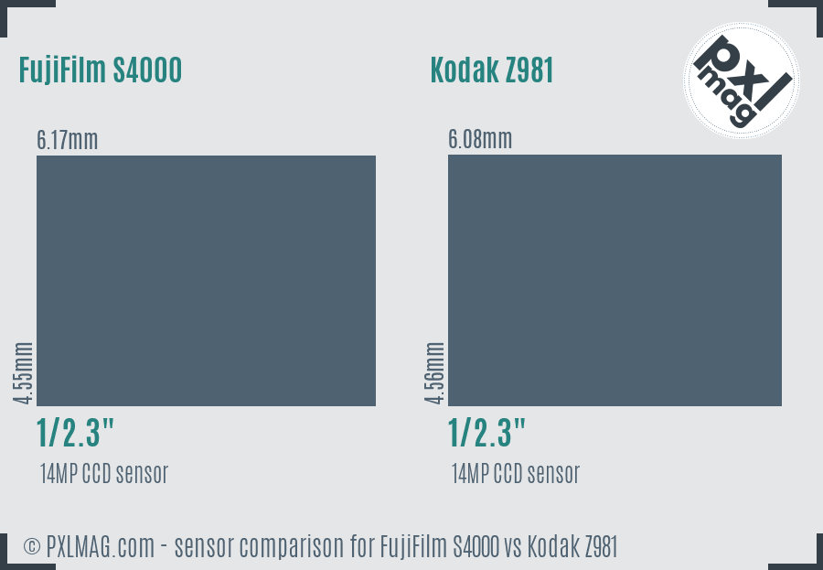 FujiFilm S4000 vs Kodak Z981 sensor size comparison
