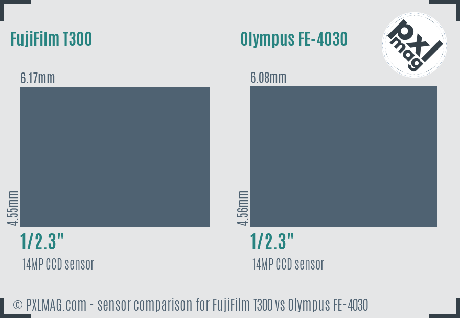 FujiFilm T300 vs Olympus FE-4030 sensor size comparison