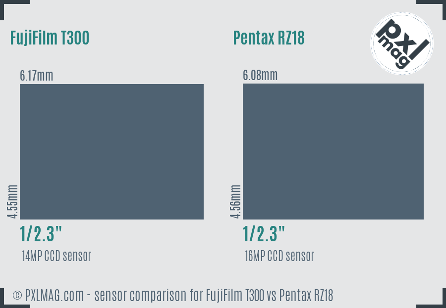 FujiFilm T300 vs Pentax RZ18 sensor size comparison