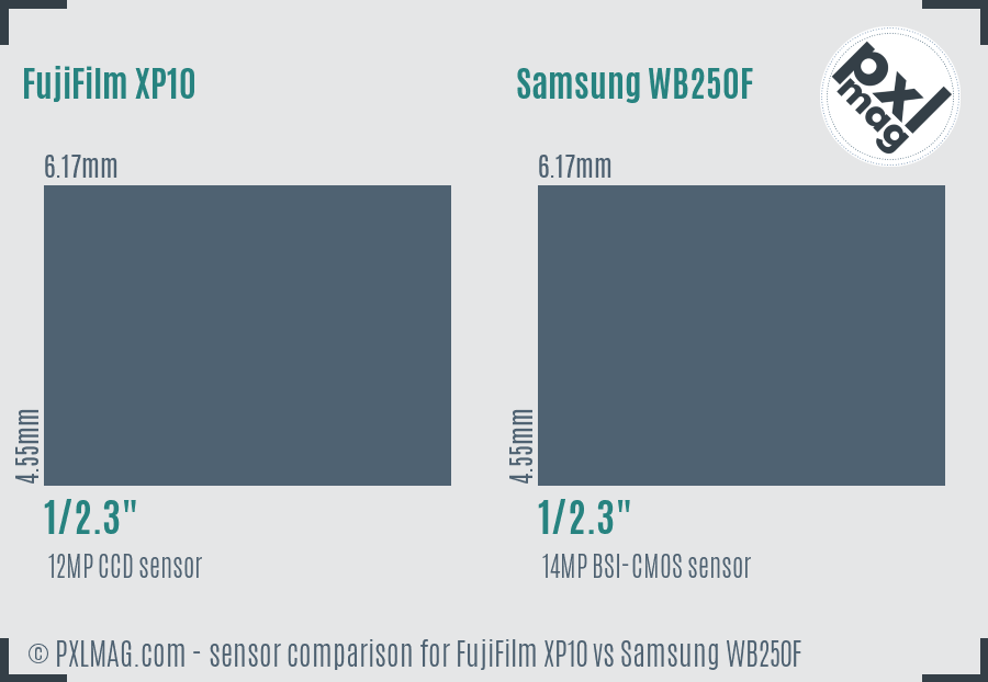 FujiFilm XP10 vs Samsung WB250F sensor size comparison FujiFilm XP10 vs Samsung WB250F sensor size comparison