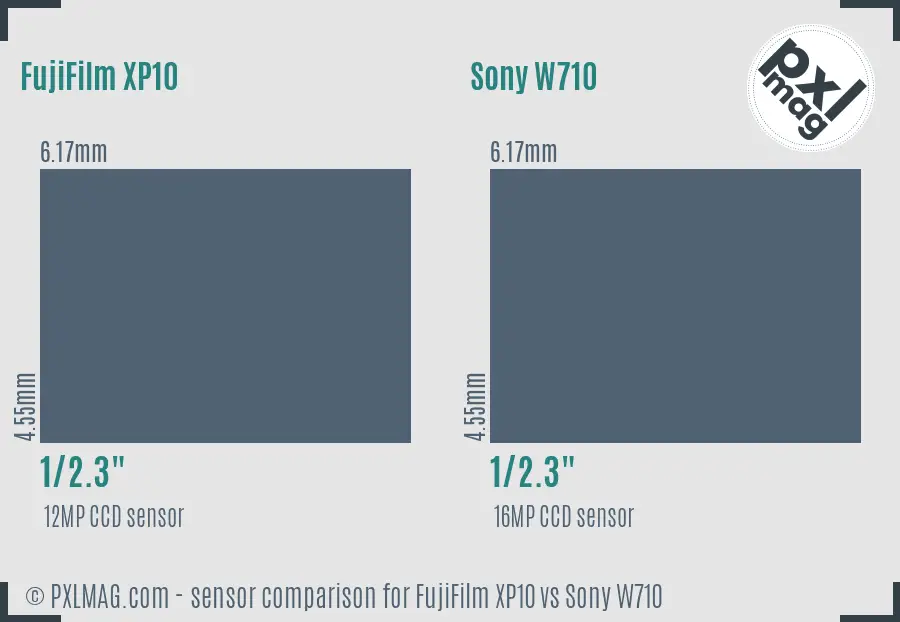 FujiFilm XP10 vs Sony W710 sensor size comparison