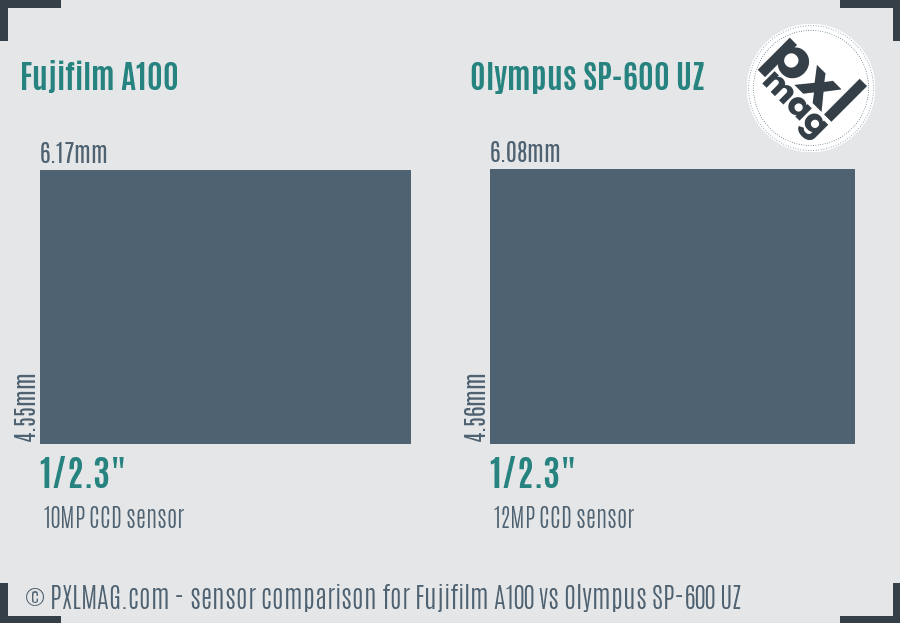Fujifilm A100 vs Olympus SP-600 UZ sensor size comparison