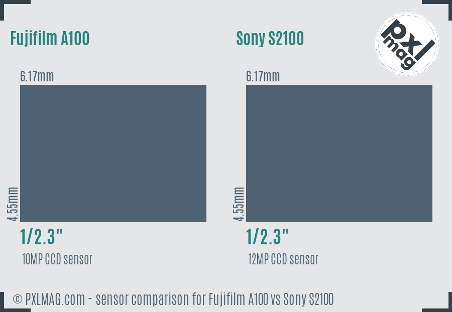 Fujifilm A100 vs Sony S2100 sensor size comparison