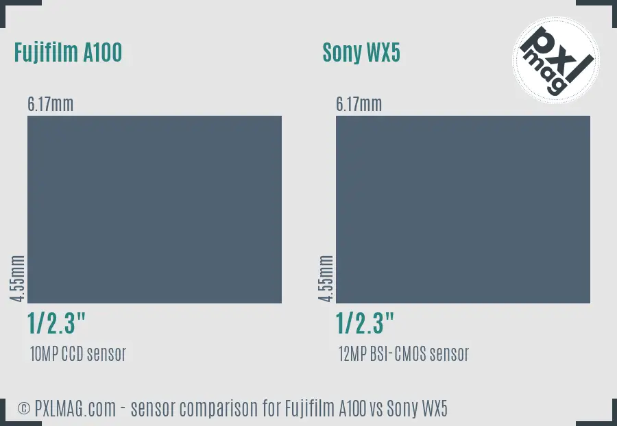 Fujifilm A100 vs Sony WX5 sensor size comparison