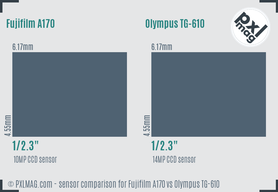 Fujifilm A170 vs Olympus TG-610 sensor size comparison