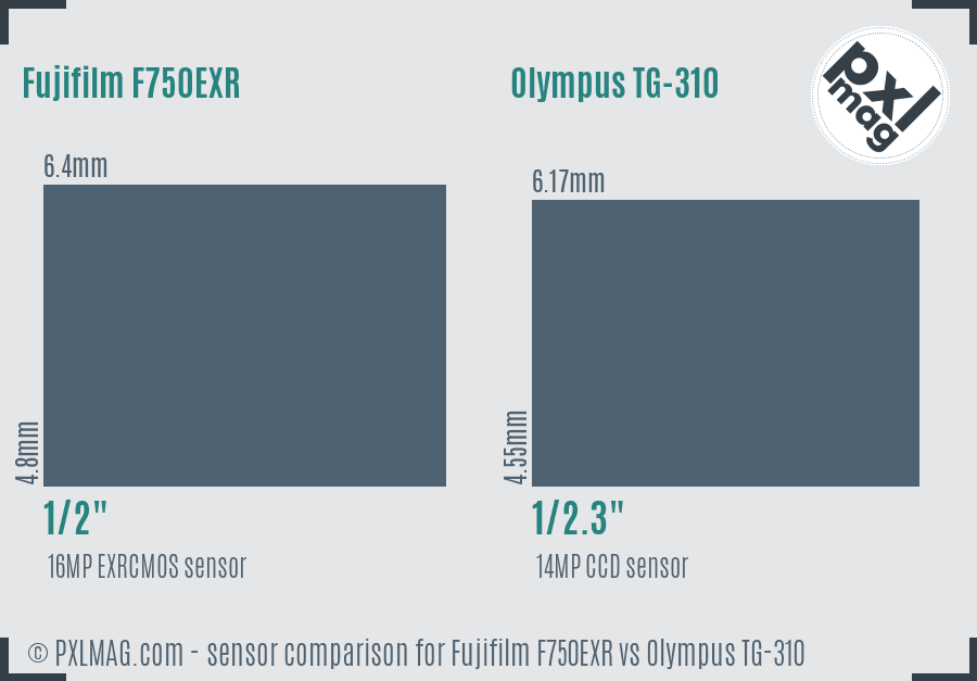 Fujifilm F750EXR vs Olympus TG-310 sensor size comparison