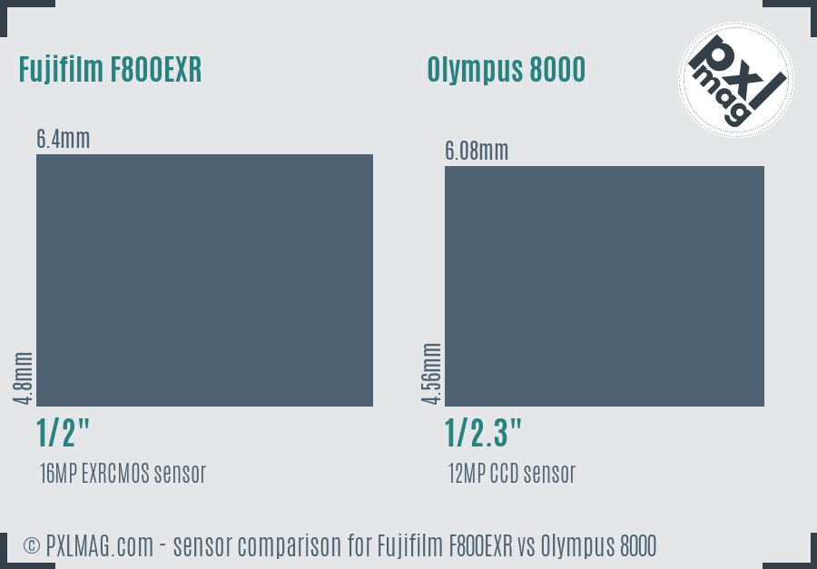 Fujifilm F800EXR vs Olympus 8000 sensor size comparison