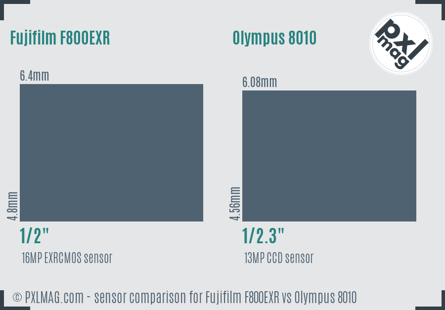 Fujifilm F800EXR vs Olympus 8010 sensor size comparison