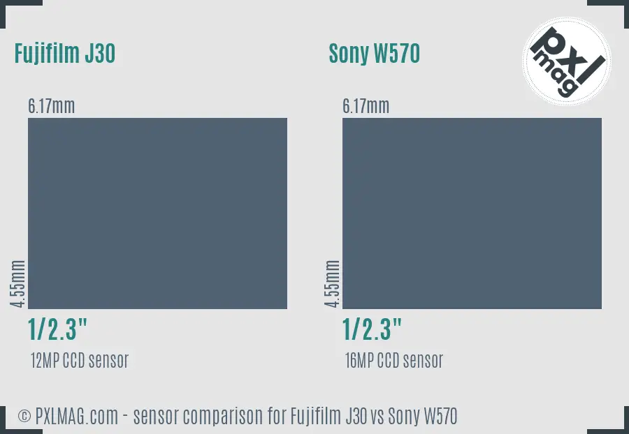 Fujifilm J30 vs Sony W570 sensor size comparison