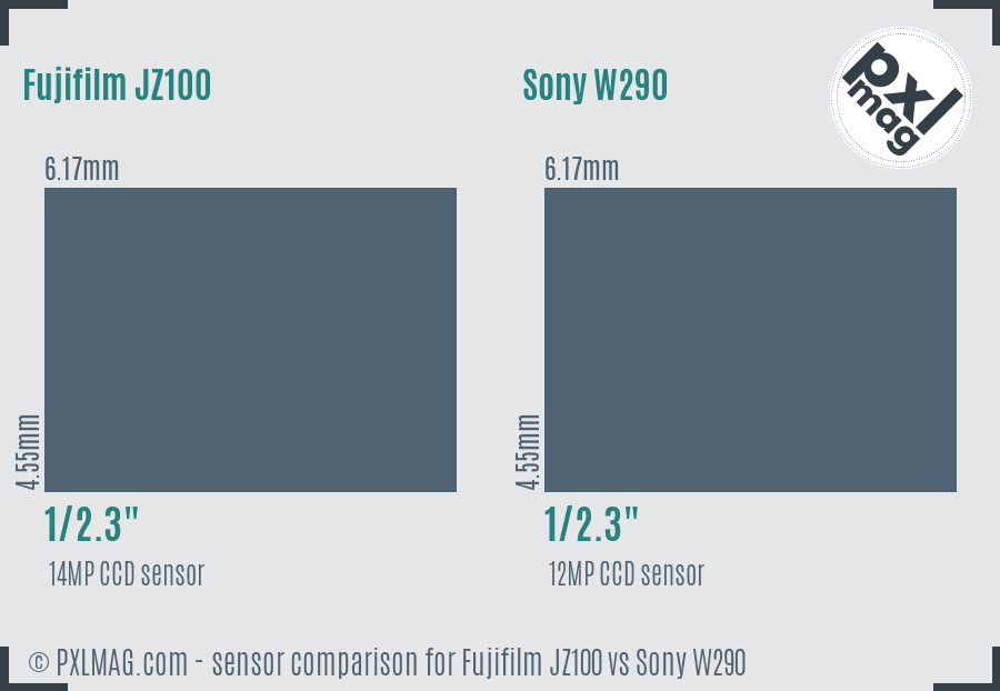 Fujifilm JZ100 vs Sony W290 sensor size comparison