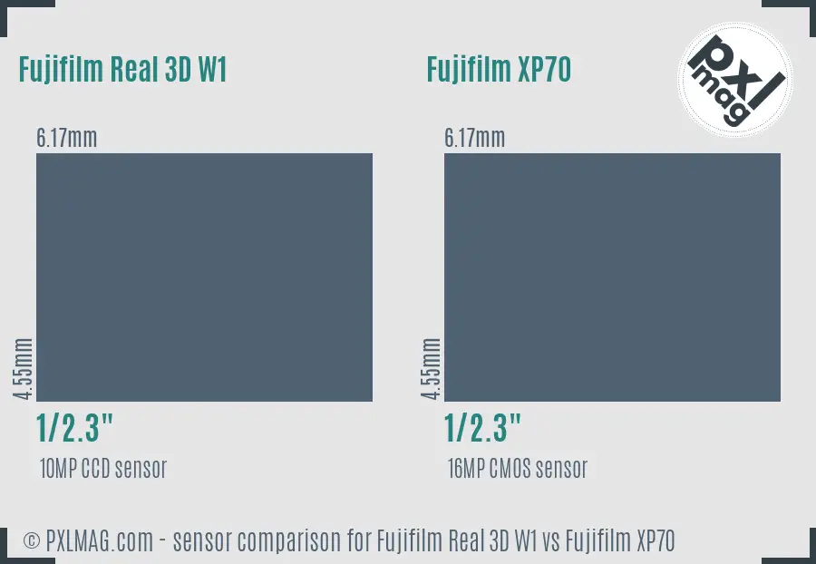 Fujifilm Real 3D W1 vs Fujifilm XP70 sensor size comparison