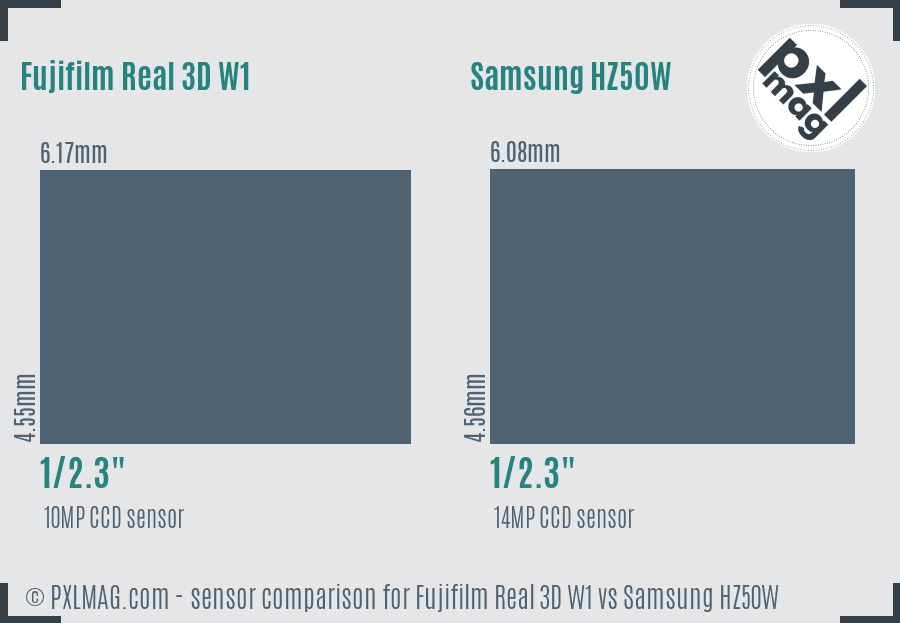 Fujifilm Real 3D W1 vs Samsung HZ50W sensor size comparison
