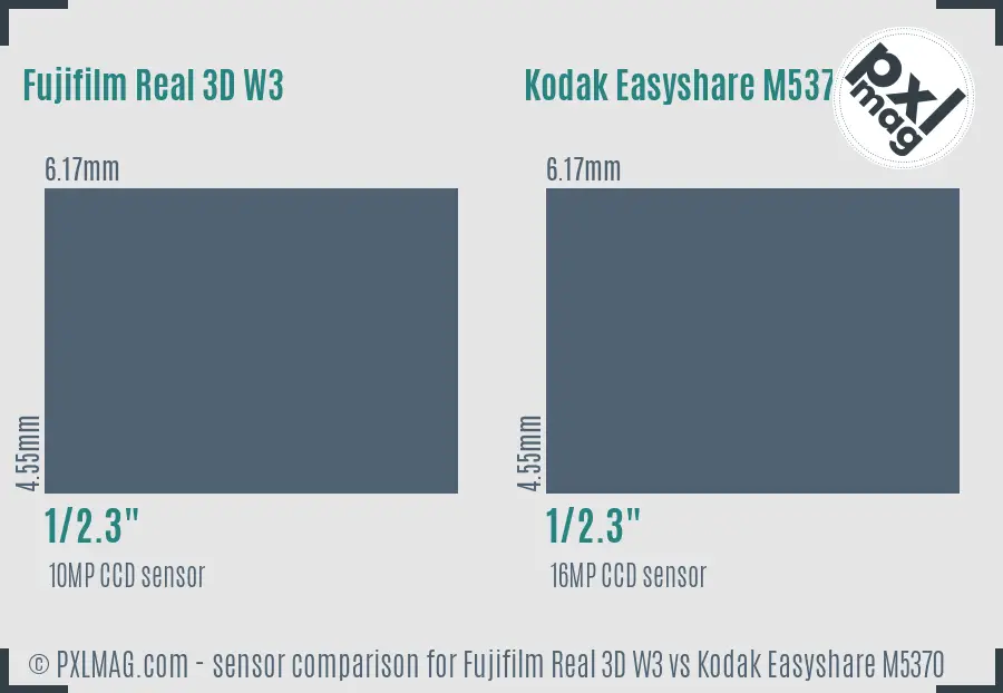 Fujifilm Real 3D W3 vs Kodak Easyshare M5370 sensor size comparison