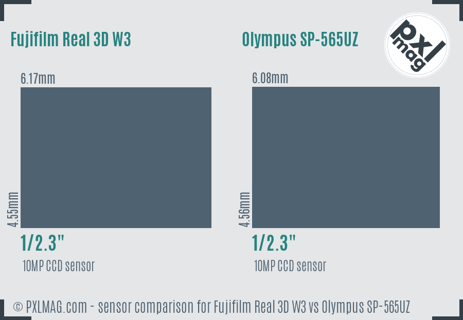 Fujifilm Real 3D W3 vs Olympus SP-565UZ sensor size comparison