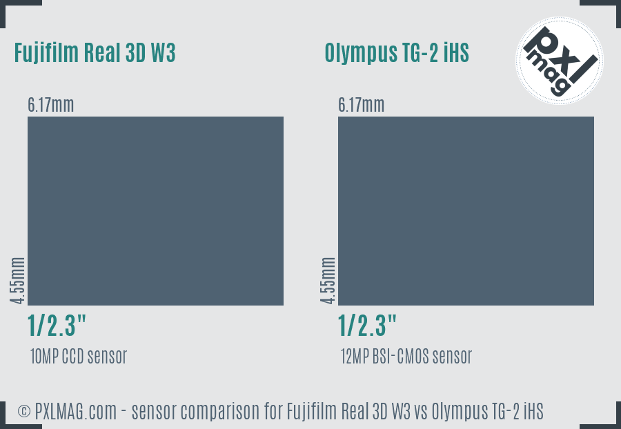 Fujifilm Real 3D W3 vs Olympus TG-2 iHS sensor size comparison