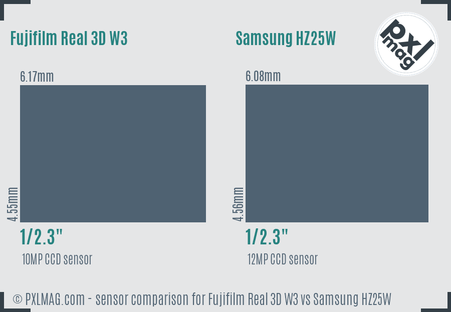 Fujifilm Real 3D W3 vs Samsung HZ25W sensor size comparison