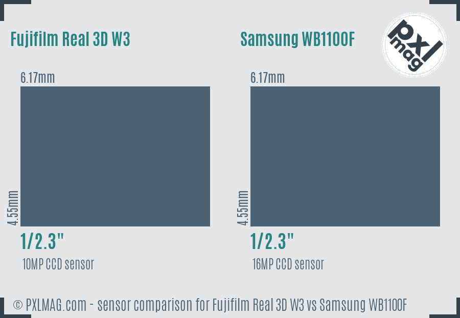 Fujifilm Real 3D W3 vs Samsung WB1100F sensor size comparison