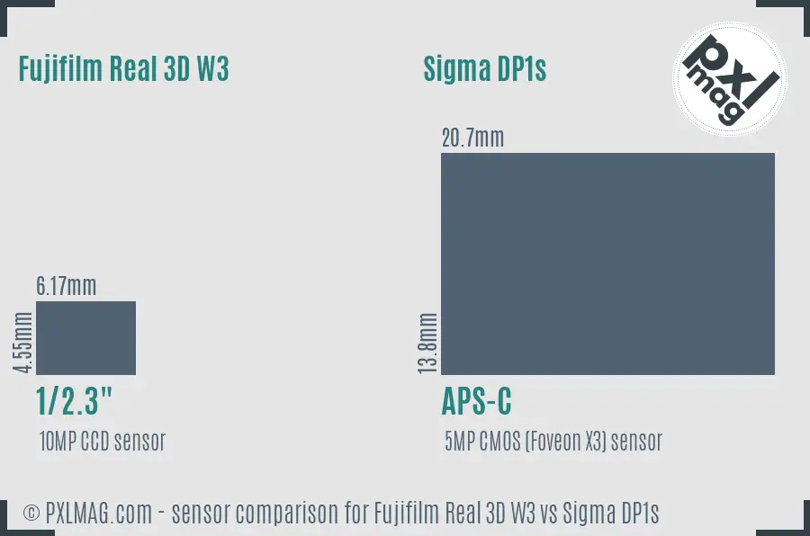 Fujifilm Real 3D W3 vs Sigma DP1s sensor size comparison