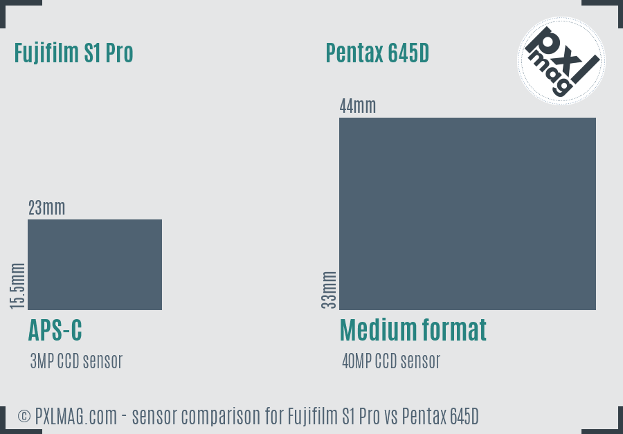 Fujifilm S1 Pro vs Pentax 645D sensor size comparison